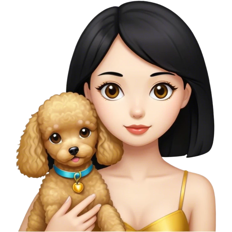 girl with straight black hair and golden toy pudel  emoji