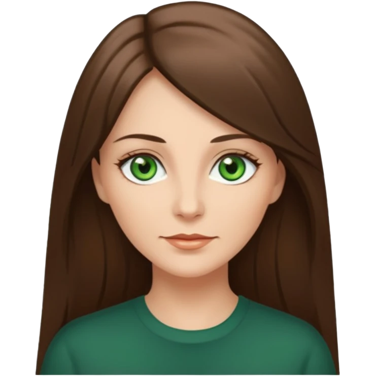 pretty middle age woman with green eyes and long straight ash-brown hair  emoji