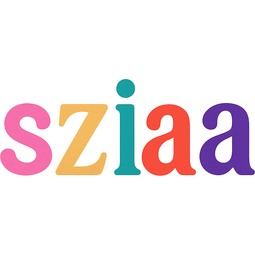 colorful modern text image with the word 'sziaa' in the center, varied colorful fonts, no emoji or face emoji