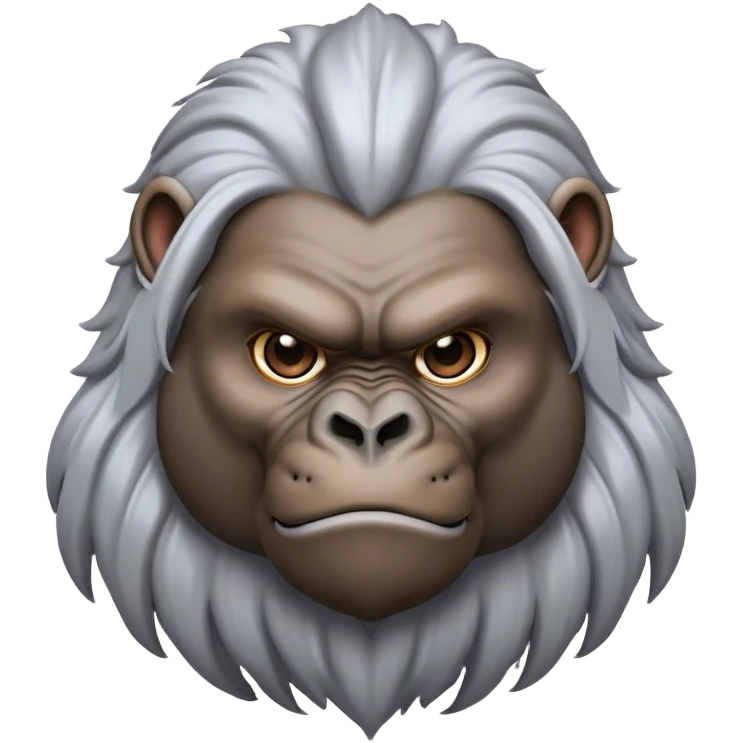 Cinematic Noble mountain Gorilla Portrait Emoji, Poised and majestic, with a powerful, muscular frame accentuated by a distinguished silver mane and piercing, wise eyes, Simplified yet sharp and sophisticated features, highly detailed, glowing with a soft, regal jungle glow, high shine, intelligent and commanding, stylized with an air of imperial strength, focused and resolute, soft glowing outline, capturing the essence of a watchful guardian that feels as though it could step out of the screen with effortless authority! emoji