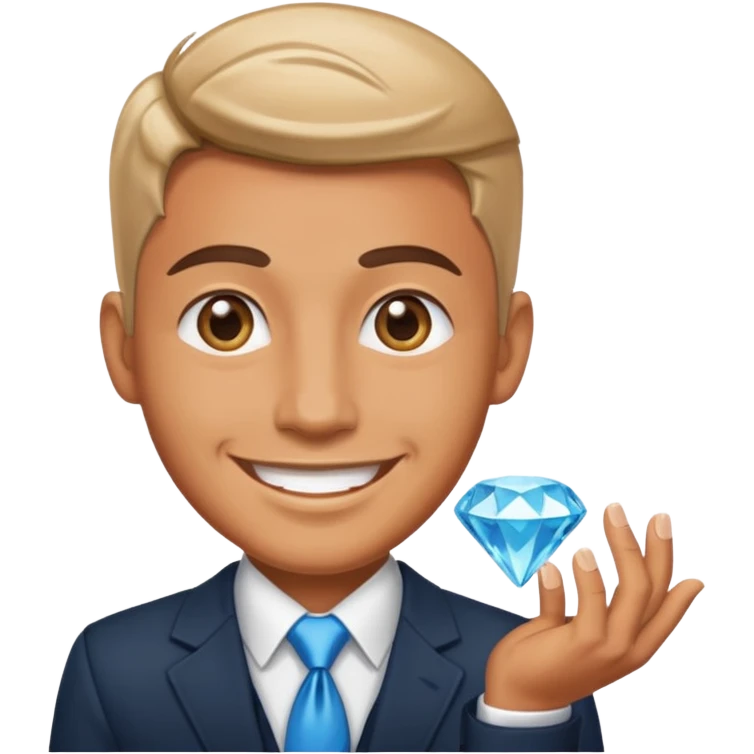 smiling business man holding diamonds emoji