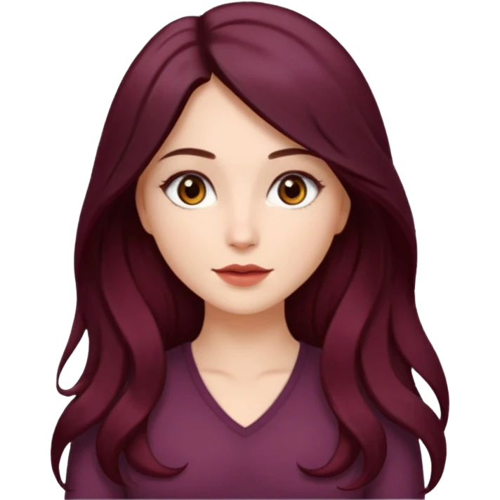 young white woman 
brown almond eyes
Long waist-long hair, center parted
slightly wavy
dark burgundy hair\ emoji