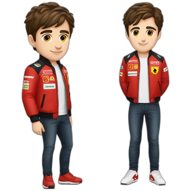 Charles leclerc avec une veste ferrarie rouge emoji