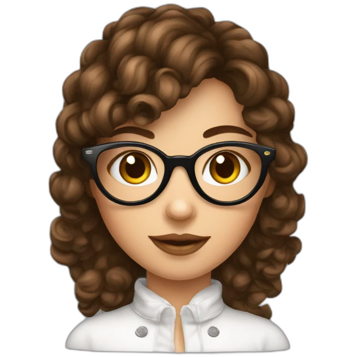Fille avec des lunettes noir des points de beauté et les cheveux bruns bouclés emoji