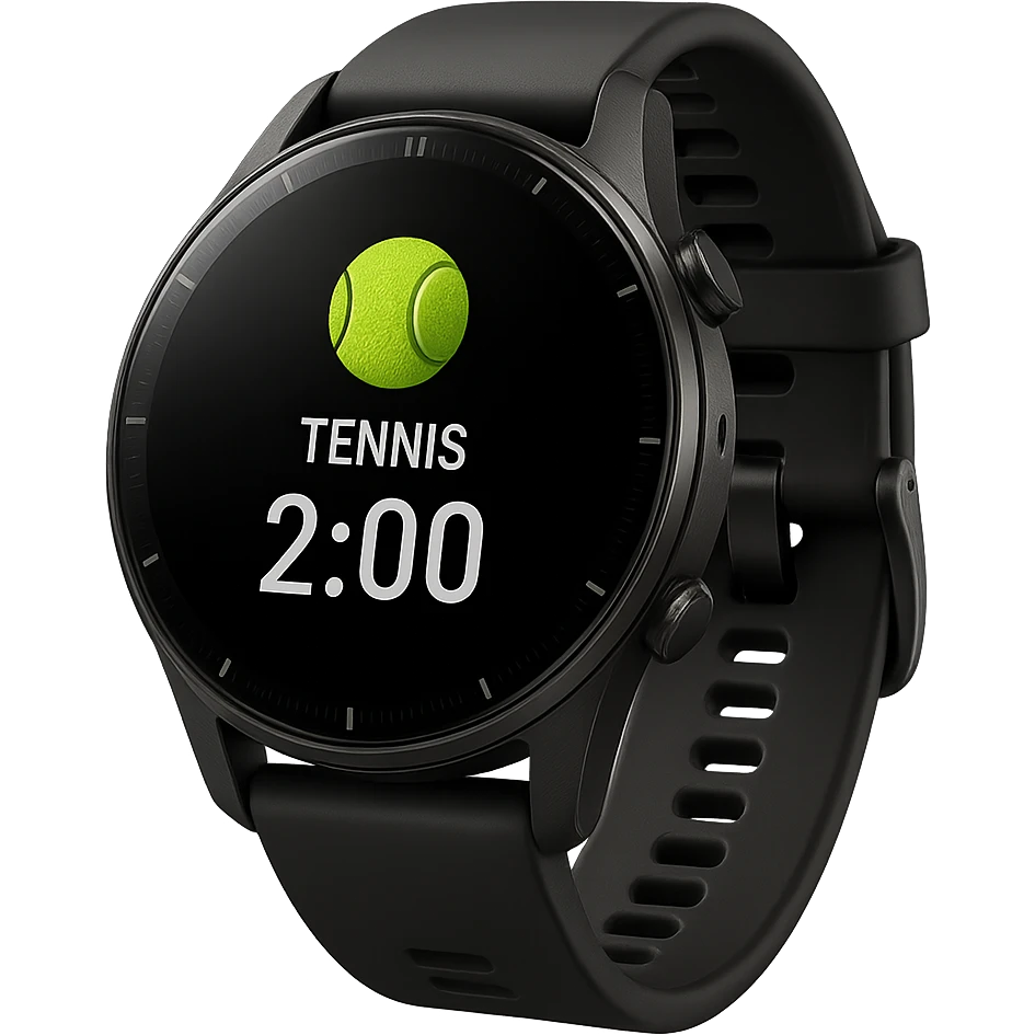 smartwatch con modalità attiva di tennis che segna 2 ore di tennis, REALISTICA 4K emoji