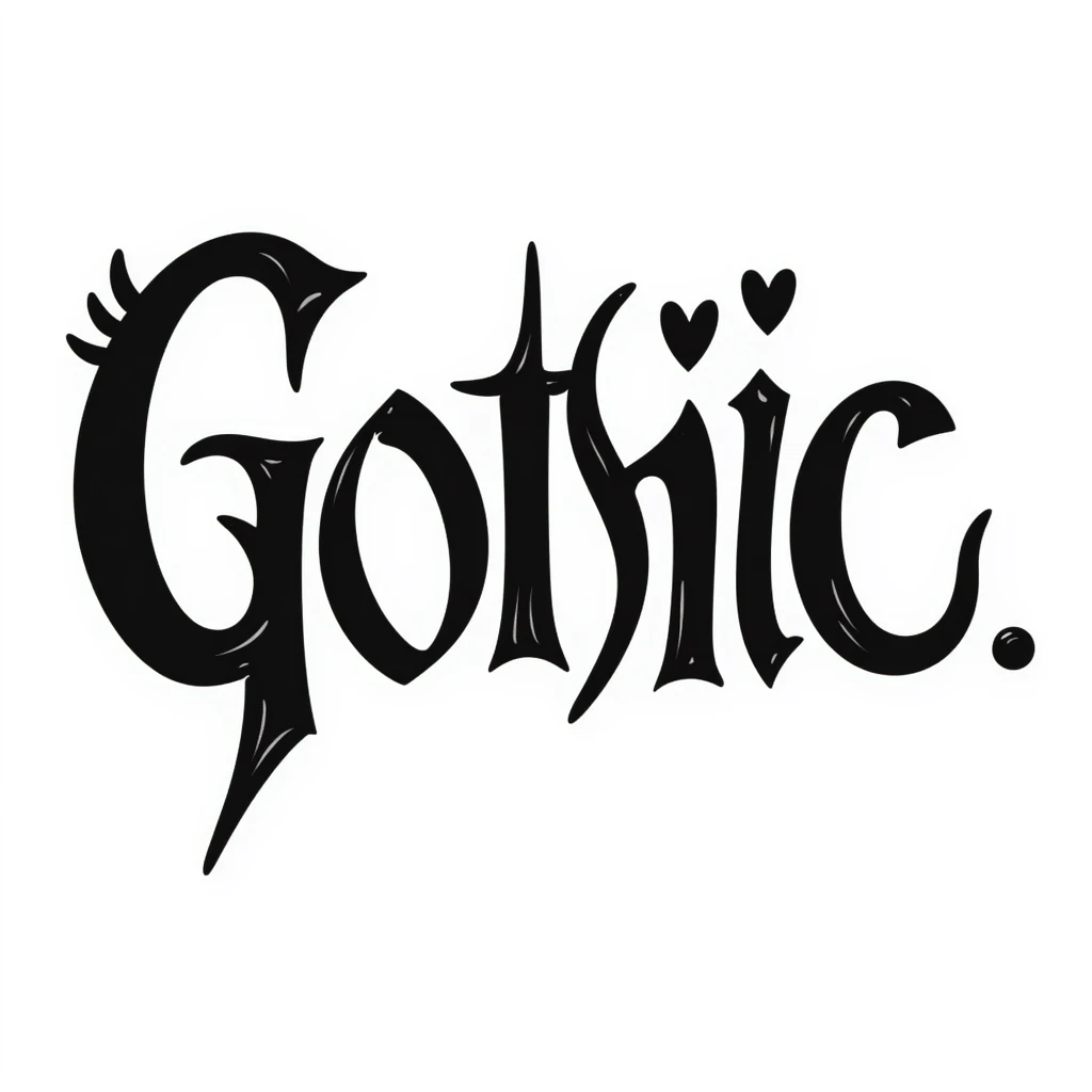 the word 'Gothic' in ornate gothic calligraphy, black doodle style emoji