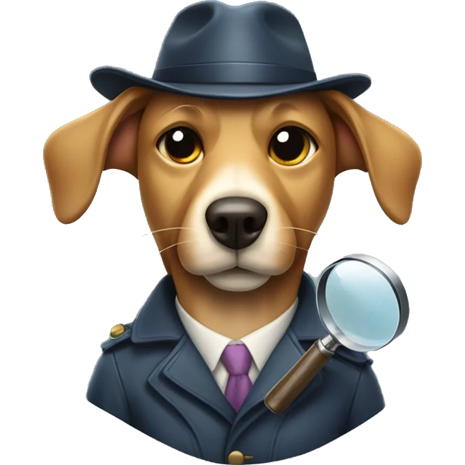 dog detective holding a magnifying glass with his mouth emoji