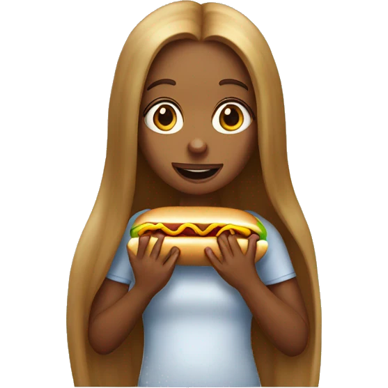 Long hair girl eating hotdog emoji