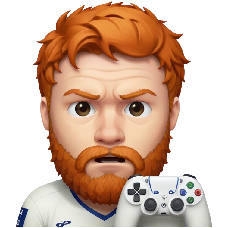 a ginger with beard looking like Ed Sheeran playing fifa on the playstation and is angry emoji
