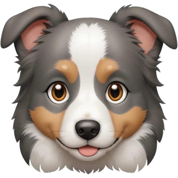 puppy dog, half border collie, gray fur, brown eyes emoji