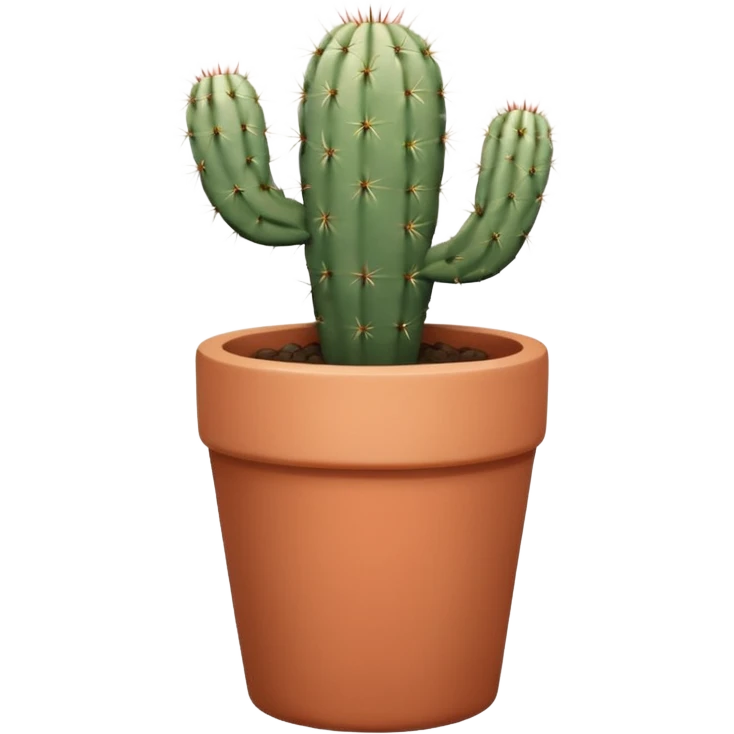 A ceramic pot in a pastel terracotta color, shaped like a cylinder, with a tall pot containing a desert cactus. emoji