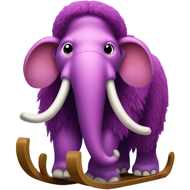 Purple-pink wooly mammoth with a snowy forest on its back and sleds for feet emoji