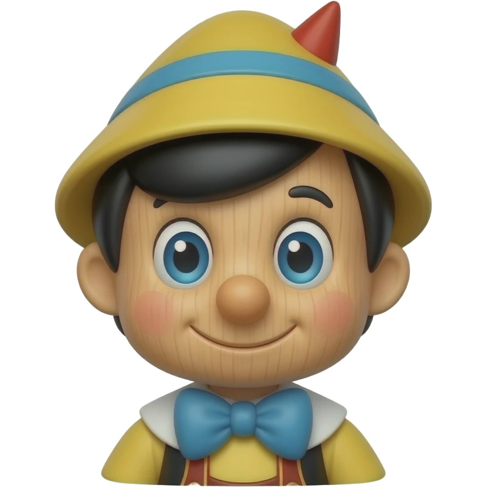 Pinocchio FRONT VIEW AS WOODEN TOY. NOT SAME BUT WITH SIMILAR FEATURES WOODEN FACE TEXTURE. emoji