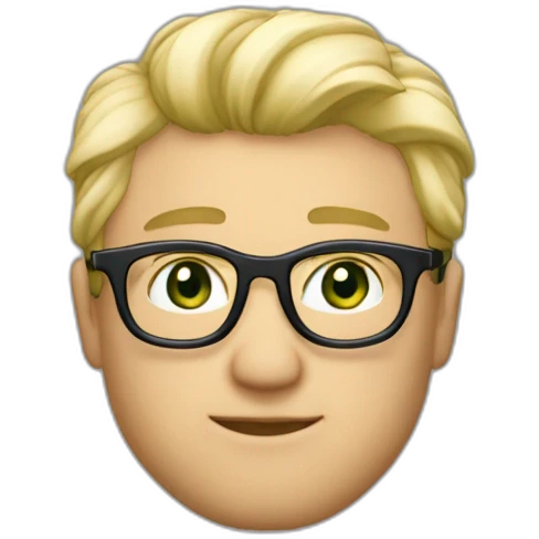 Joli homme blond aux cheveux court et boucles yeux verts et des lunettes emoji