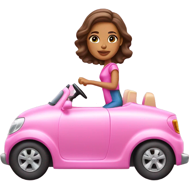 A light hispanic girl driving a pink barbie car emoji