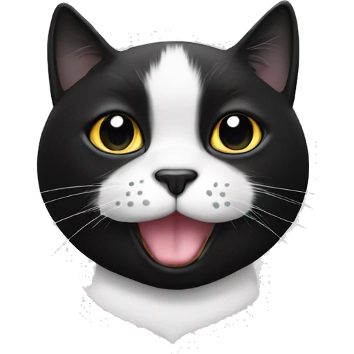 Black and white tuxedo cat face wit a black dot on the chin emoji
