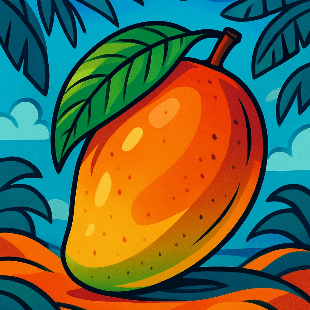 tropical mango tropical fruit, vibrant colors, cartoon style, detailed, beautiful illustration emoji