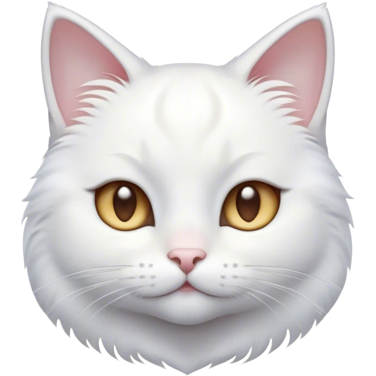 Cinematic Cute White Cat Portrait Emoji, Head tilted with a soft, gentle smile and sparkling eyes, featuring a silky, pristine white fur with subtle silver highlights, simplified yet irresistibly adorable, highly detailed, glowing with a warm, snowy glow, high shine, radiating affectionate charm and tender grace, styled with a light, playful outline, capturing the essence of a cute white cat that looks as if it could melt your heart with a single blink! emoji
