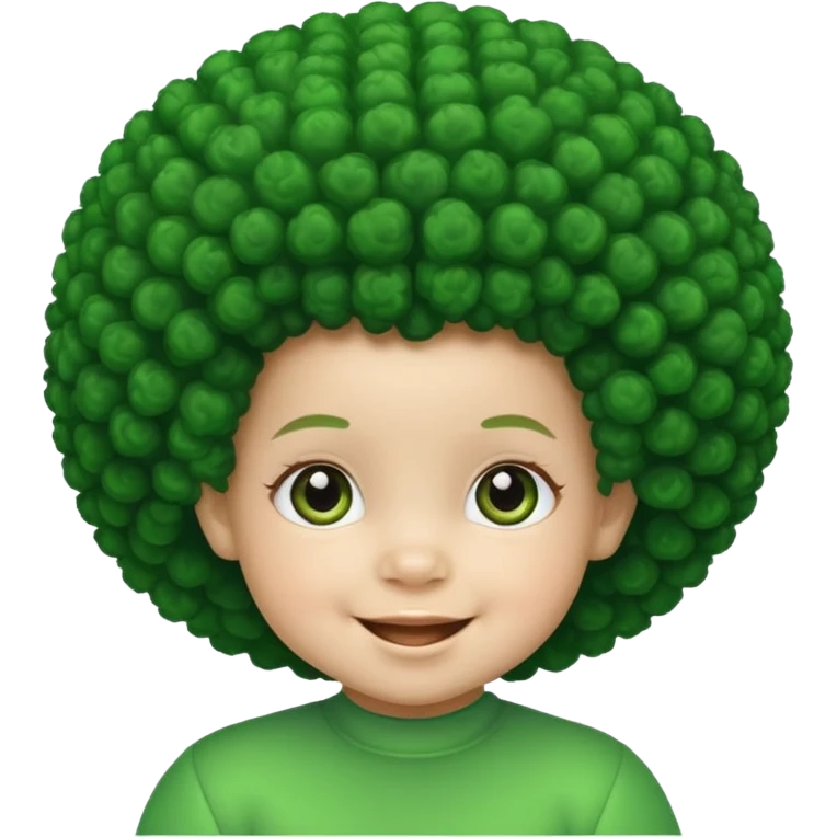 a smiling baby with bright green skin and  a big afro emoji