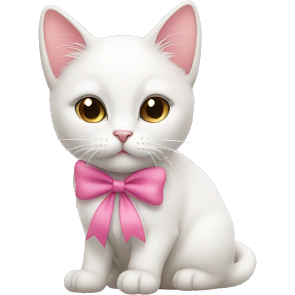 White cat wearing pink bow emoji