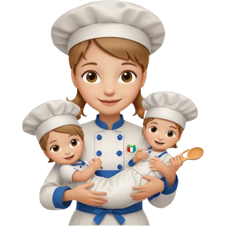 girl kid italian chef, uniform, holding babydoll emoji