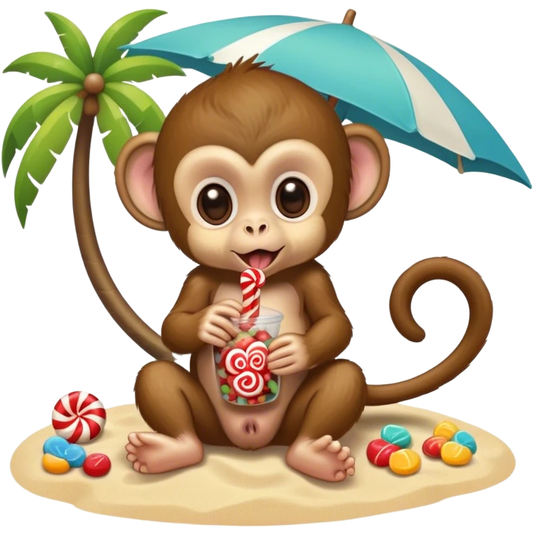 Baby monkey eating Colton candy on the beach  emoji