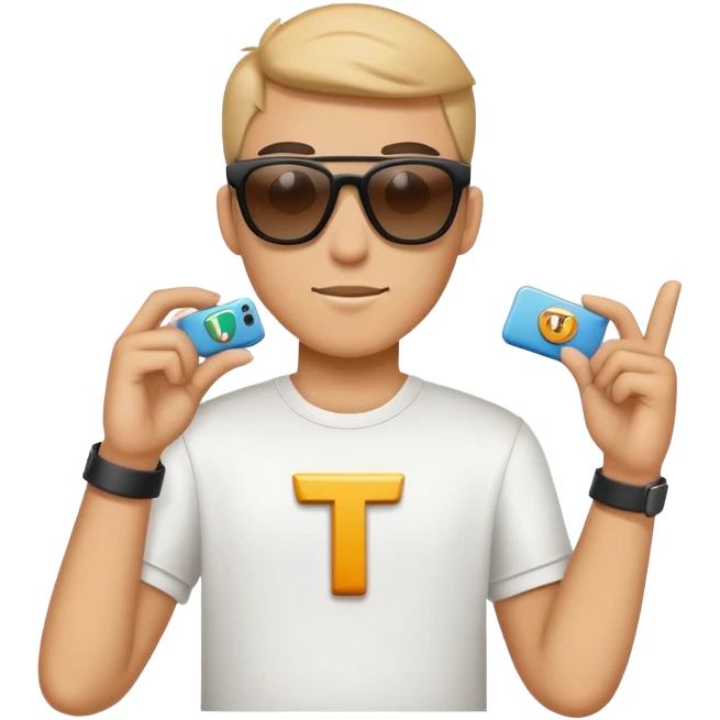 Cool gaming character with sunglasses and letter T emoji