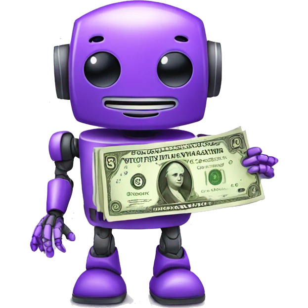 purple robot with money emoji