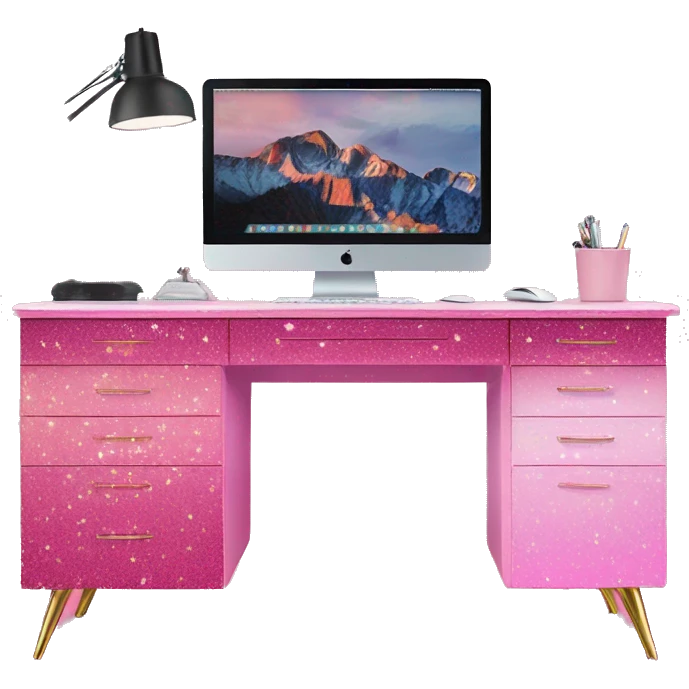 Pink ombre desk with glitter and computer  emoji
