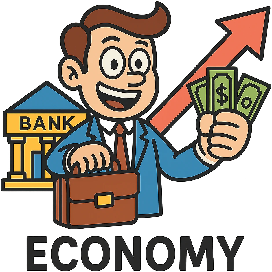 Add a cartoon bank building to the economy icon, keep the style consistent with lineal color icon with black outlines and transparent background. emoji