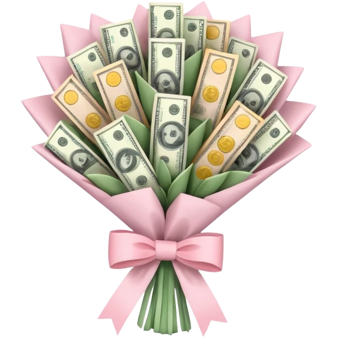 Money bouquet with a light pink bow on it emoji