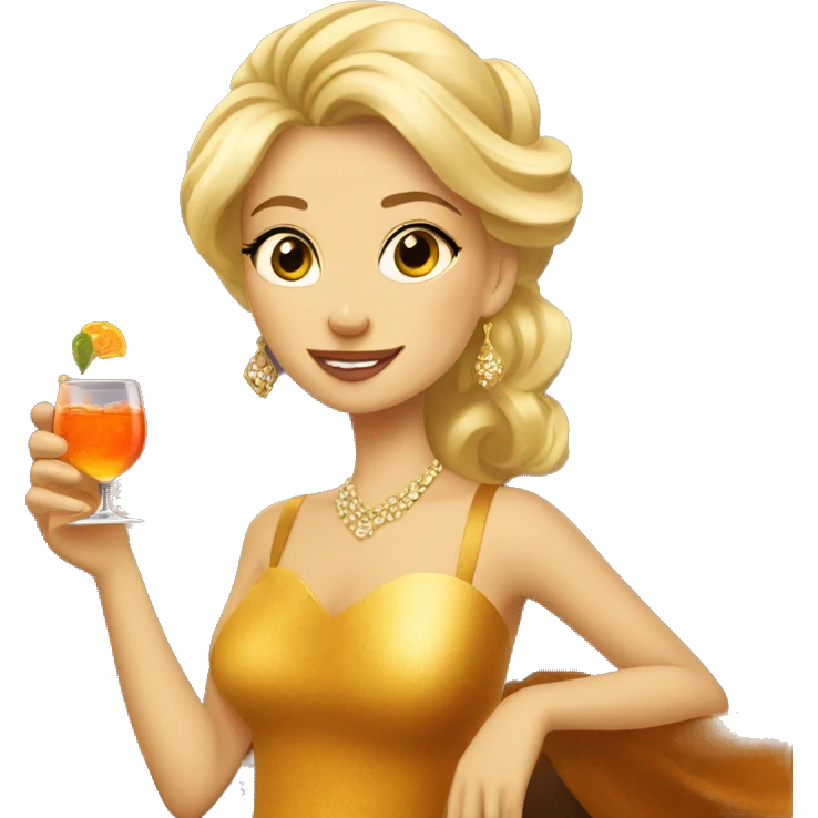 beautiful blond princess in a golden dress drinking aperol emoji