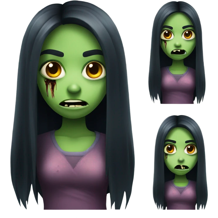 girl zombie with black long hair with teeth and serious face  emoji