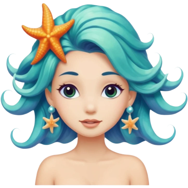 mermaid with seashells in hair, starfish earrings, ocean hair emoji