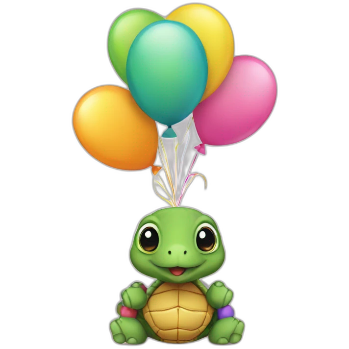 A turtle in a festive cap and with balloons in its paws emoji