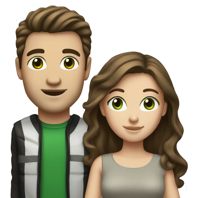 White couple dark brown hair green eyes emoji