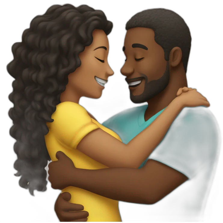 Caribbean man hugging whie woman emoji