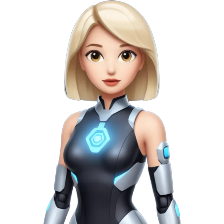 an AI agent, futuristic, digital, glowing, sexy dress emoji