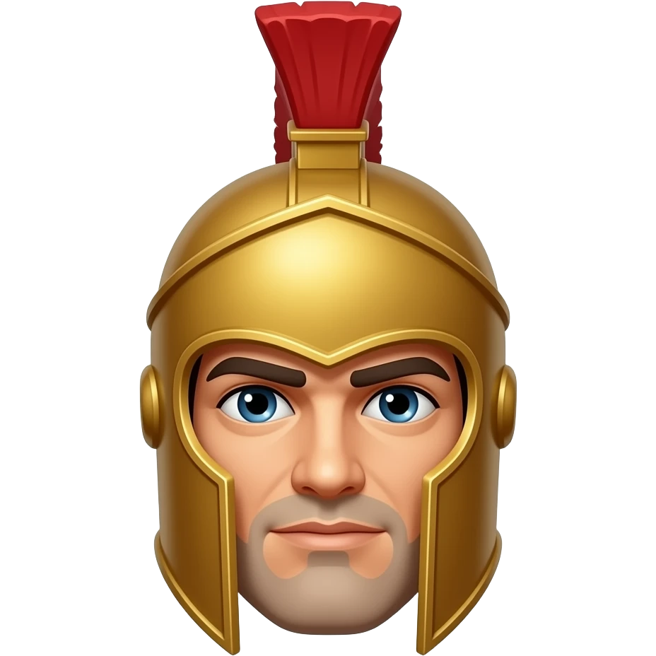 leonidas face wearing helmet facing, top hair on helmet red emoji
