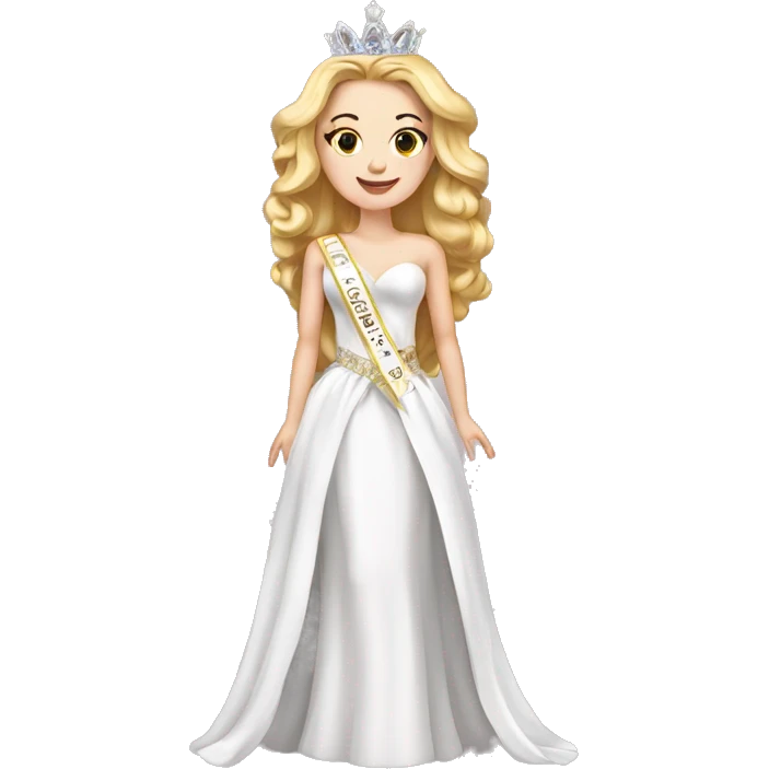 White girl Pageant queen with sash and crown on full body emoji