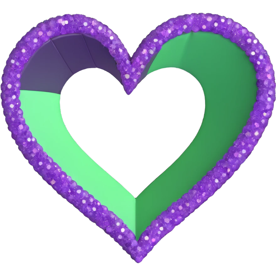 3D emoji of a heart split vertically with left half purple and right half green, sparkles around it emoji