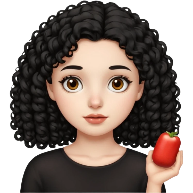 Side part black curly hair girl with mole above left side of lip pale skin  emoji