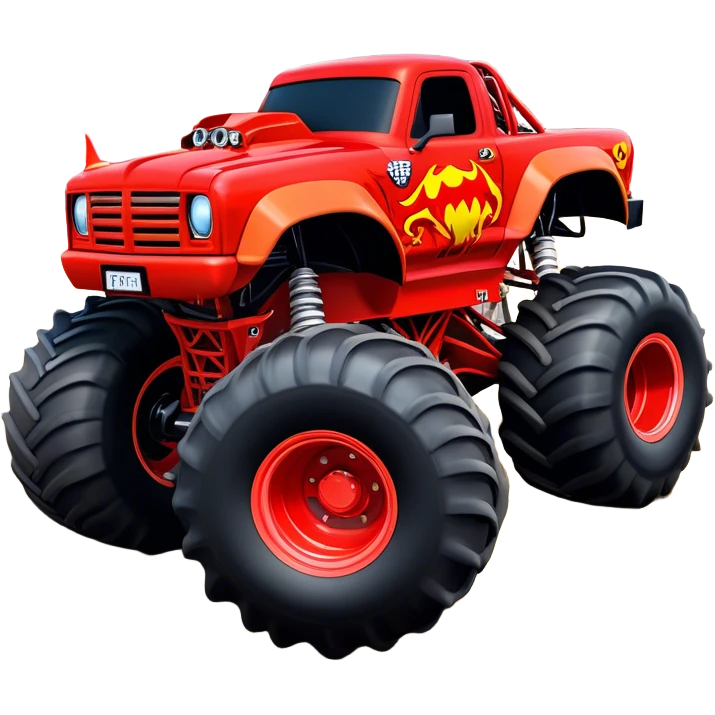 El Toro Loco - Monster Jam (Model Year: 2022) (Iconic colour: Red with horns) - An eye-catching monster truck with a wild, rebellious design in bold red. Include stylized, large horn graphics and aggressive facial elements that evoke a bull-like, ferocious appearance, exuding daring and unstoppable force. emoji