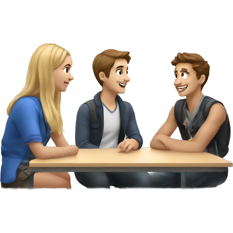 3 European students chatting at lesson emoji