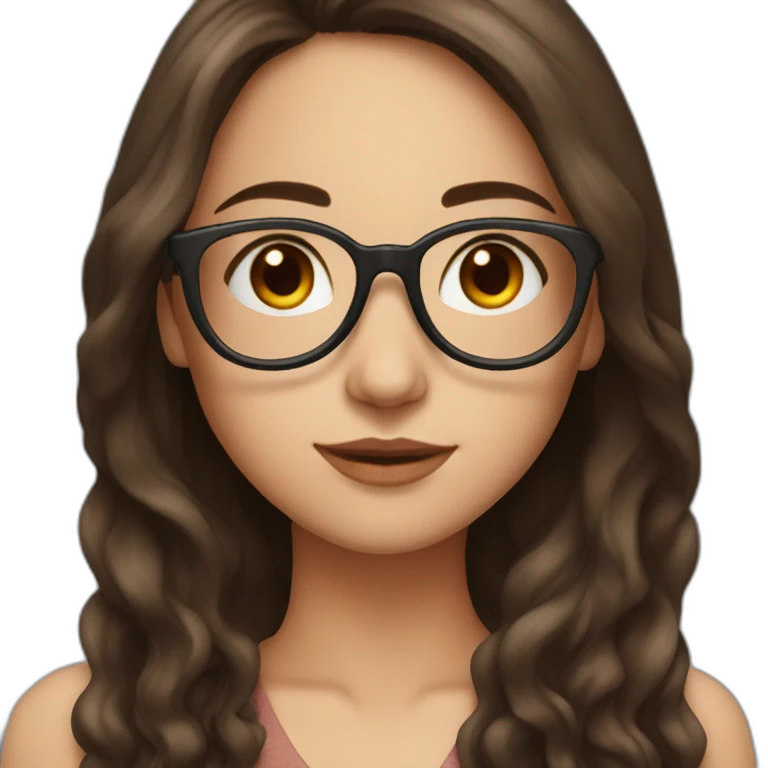 brunette girl with glasses and long hair with red tips emoji