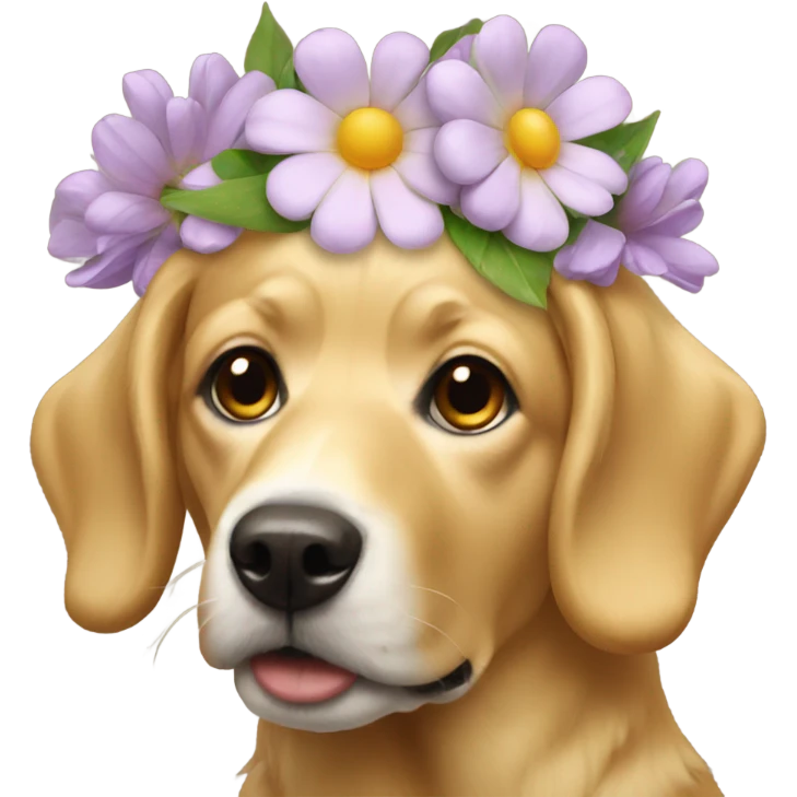 Golden dog wearing flowers on head emoji