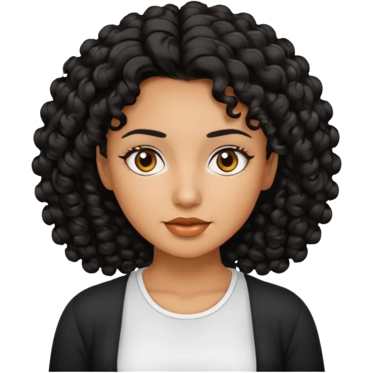 Mujer piel canela y pelo rizado, con un top emoji