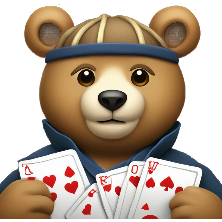 Samurai bear poker winner poker card flying in the air emoji