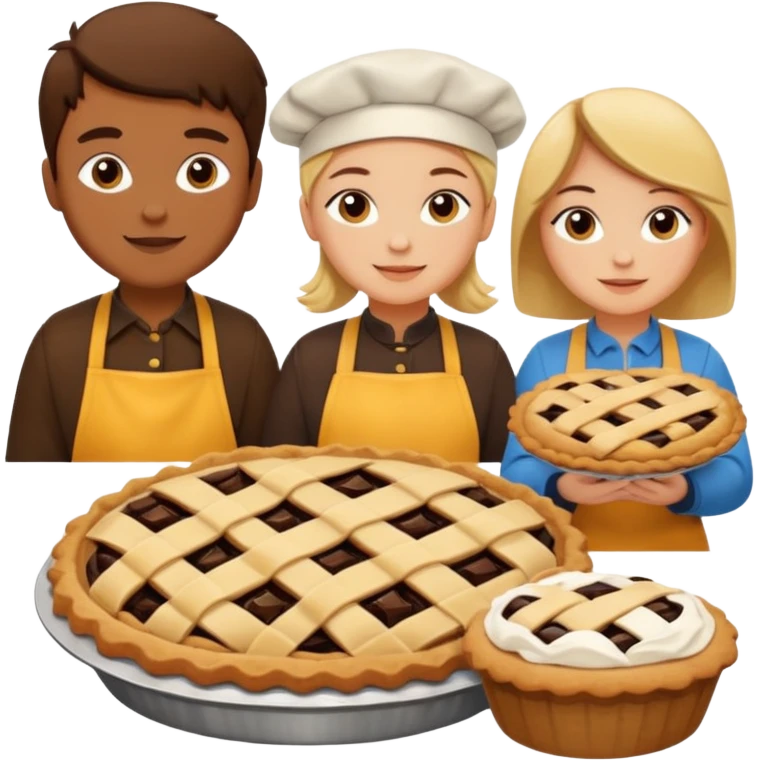 Baking community avatar in clean emoji-style illustration. Pie, cookie, and muffin warm golden tones, simple shapes, flat design, high contrast, cozy and friendly. emoji