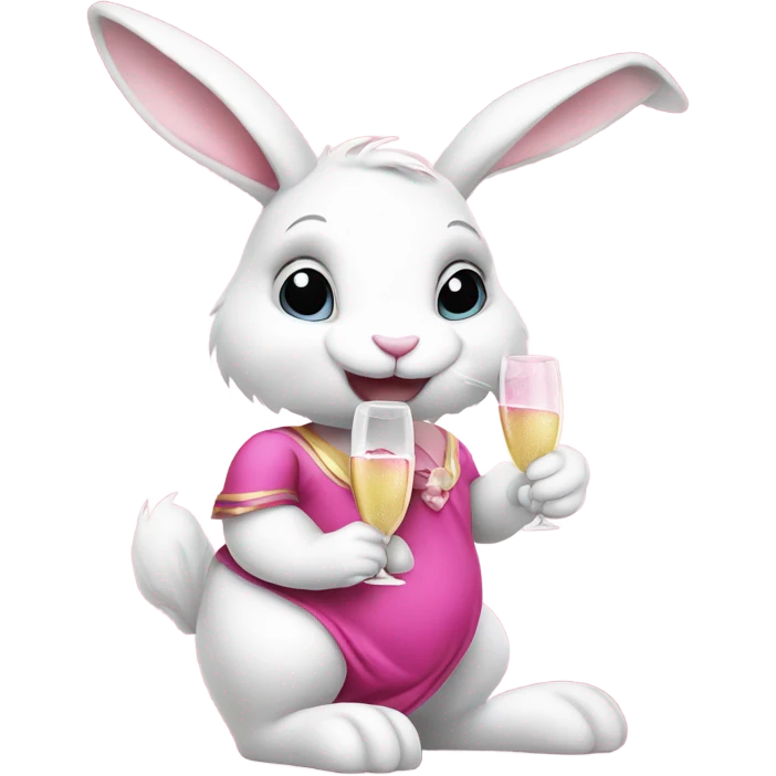 mischevious white bunny wearing a pink dress drinking champagne  emoji